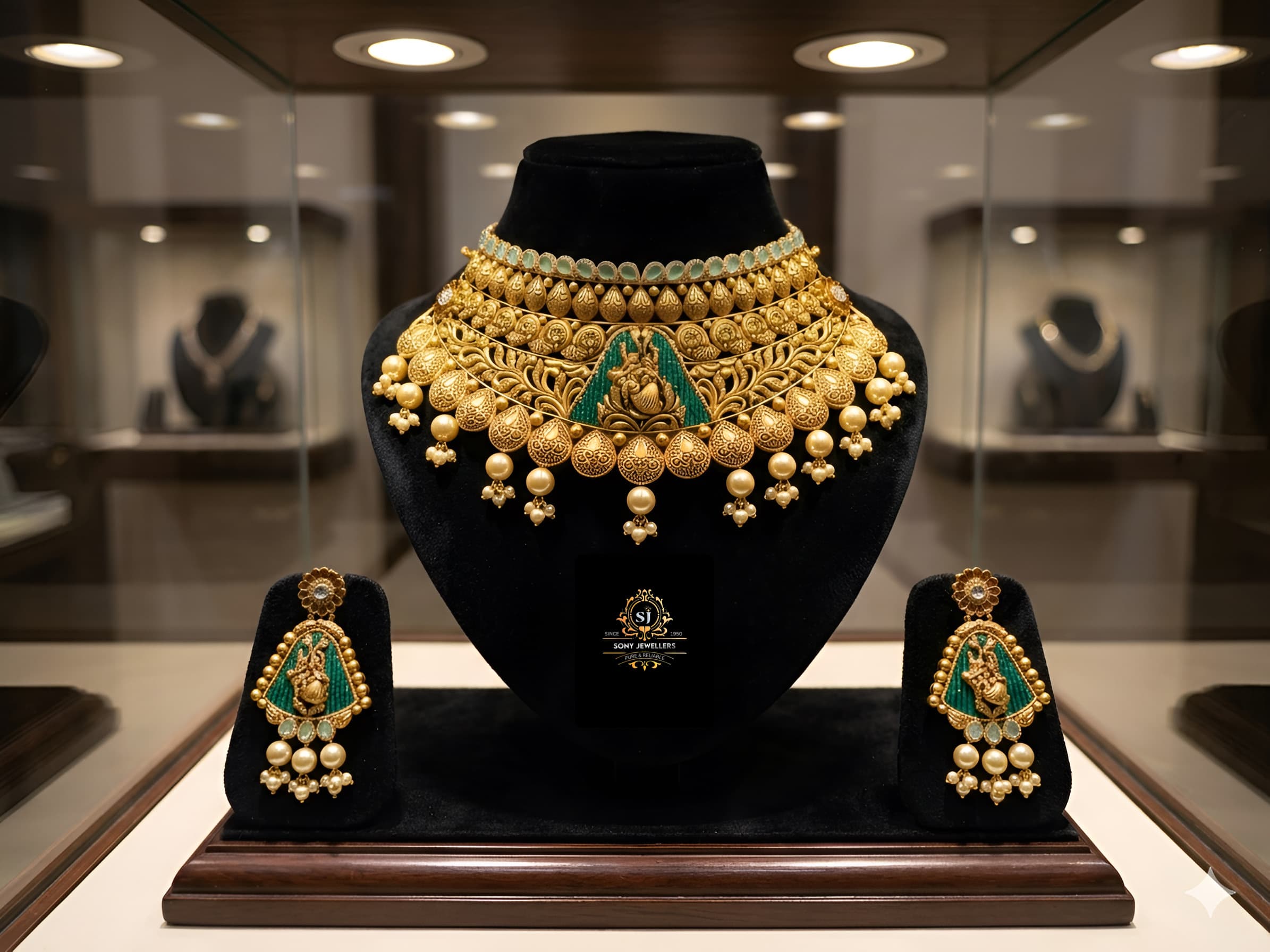 Temple Gold Necklace & Earring Set